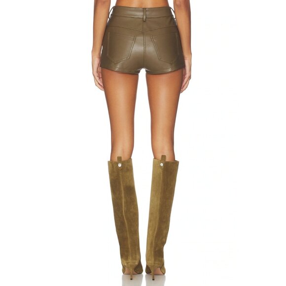Norma Kamali High Waist Jean Short in Bark Small New Womens Vegan Faux Leather - Picture 2 of 16